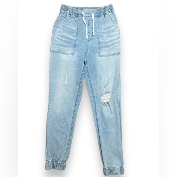 FOREVER 21 light Blue ripped Denim Woman jogger Size S - Picture 1 of 15